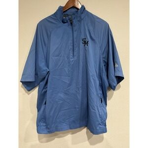 Adidas 1/4 Zip Windbreaker Men Medium Blue Short Sleeve Golf Softshell Climacool